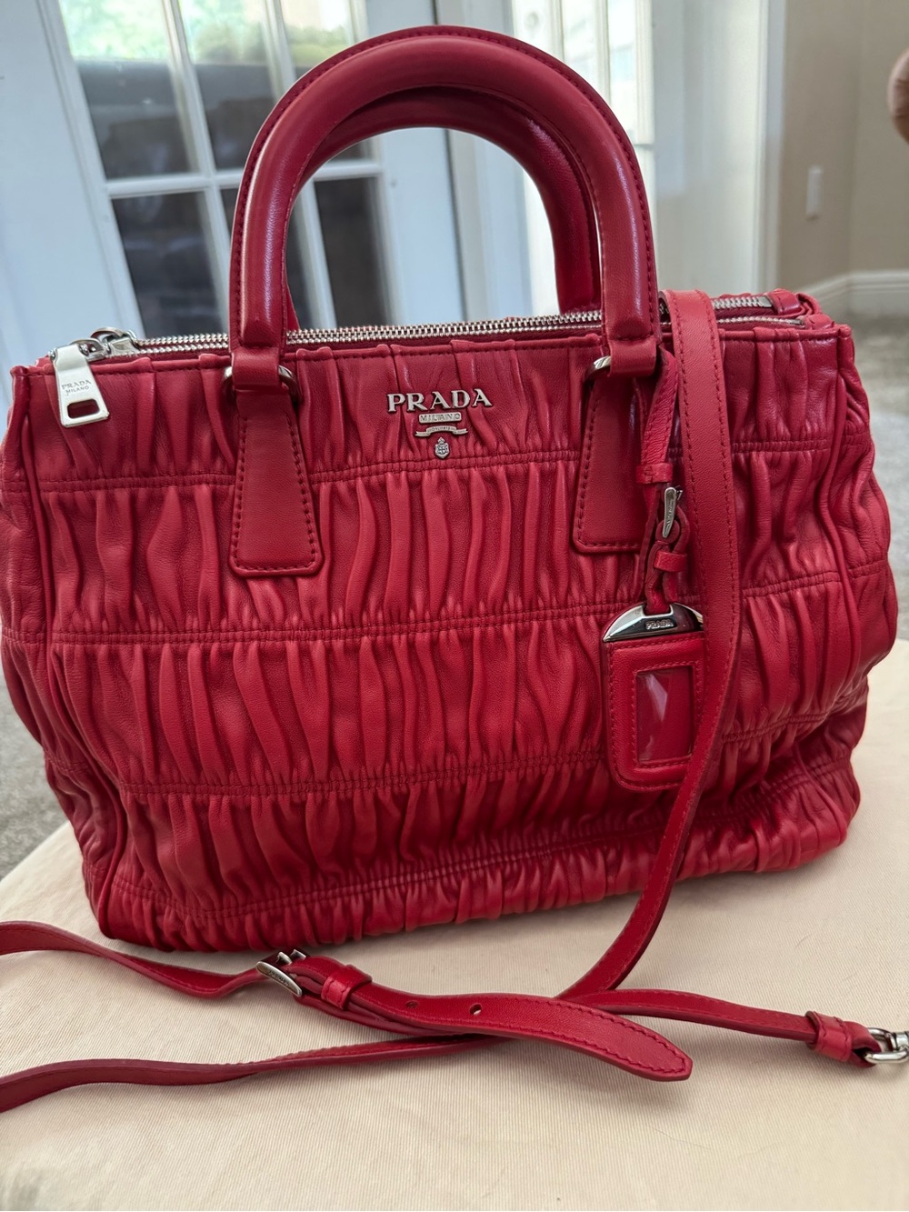 Prada Red Gaufre Satchel with Removable Strap